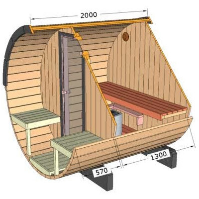 LayzeeSauna 200cm Spruce Barrel Sauna | Thermowood | Harvia heater & Terrace | Wood-Fired or Electric