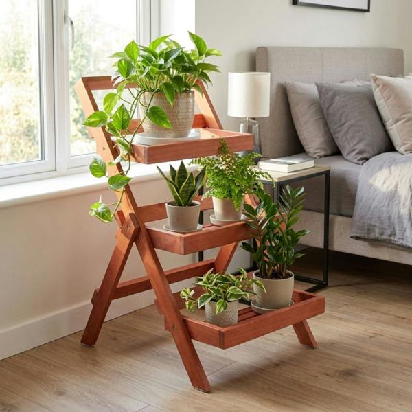 Samuel Alexander 3 Tier Wooden Foldable Indoor Plant Stand Display Shelf