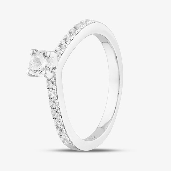 T. H. Baker Sterling Silver Brilliant Cut Cubic Zirconia Shoulder Set Solitaire Ring S2107