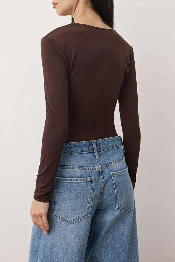 WOVCOR V-Neck Lace Detailed Bodysuit