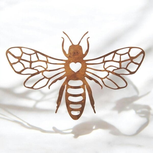 EDH Door Hardware Rusted Metal Honey Bee Silhouette Wall Art – 24 x 38 CM | Rustic Bee Wall Hanging for Indoor & Outdoor