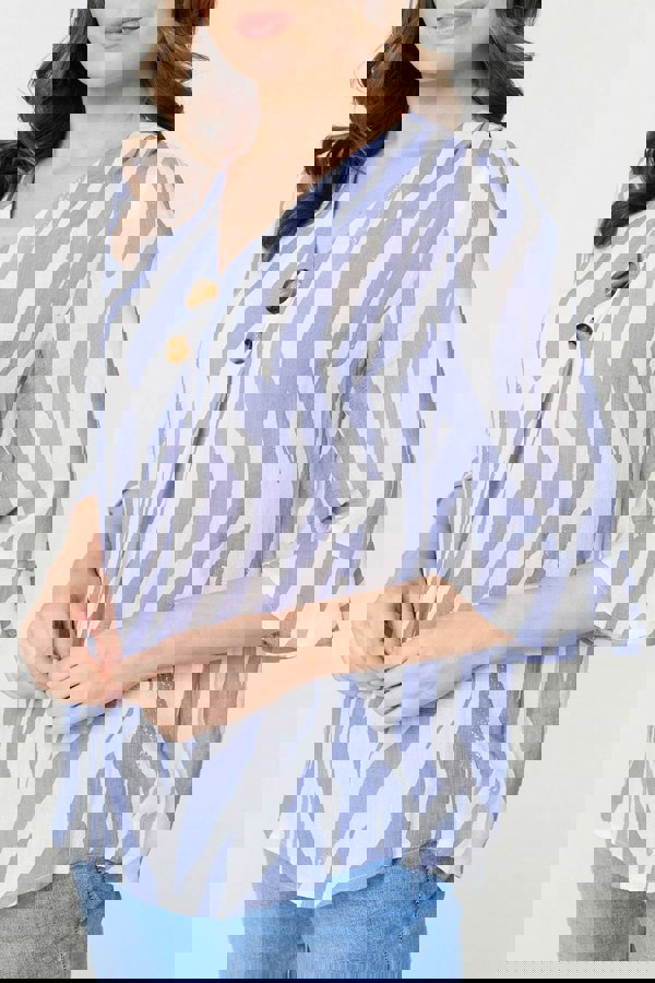 Blue | Animal Print 3/4 Flared Sleeve Blouse