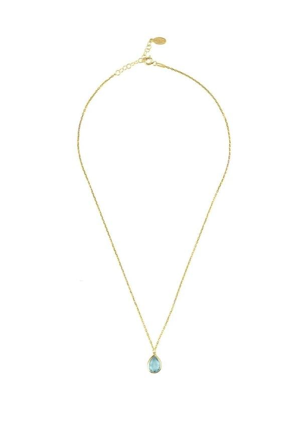 Pisa Mini Teardrop Necklace Gold Blue Topaz - LATELITA Necklaces