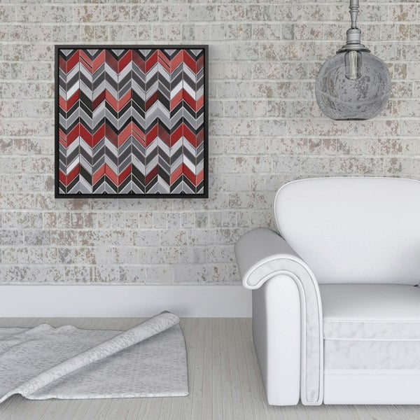 Warren Reed Red Grey Geometric Pattern Framed Canvas