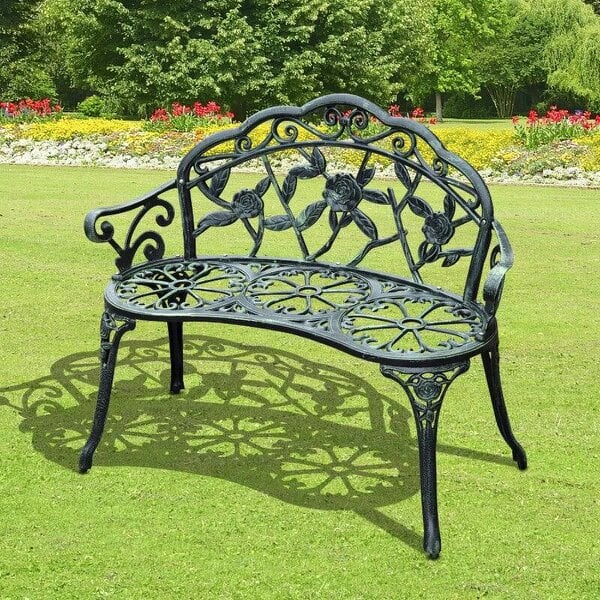 Cast Aluminum Garden Bench-Antique Green - Antique Green