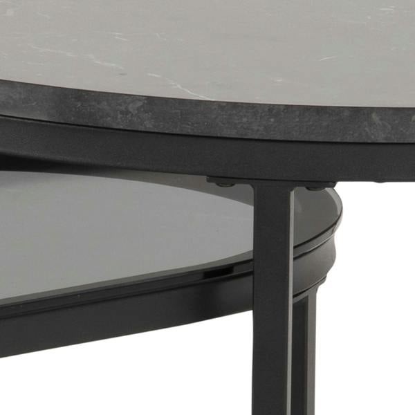 Wyld Haus Reykjavik Black Marble Effect and Glass Coffee Table Set Black Metal Legs