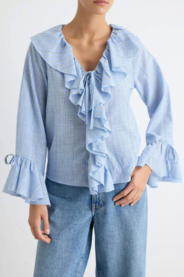 WOVCOR V Neck Standard Sleeve Regular Fit Woven Blouse