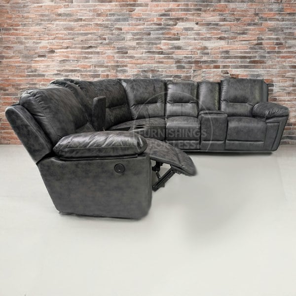 Furnishings For Less Zara Electric L Shaped 5 Seater Grey Reclining Corner Sofa
