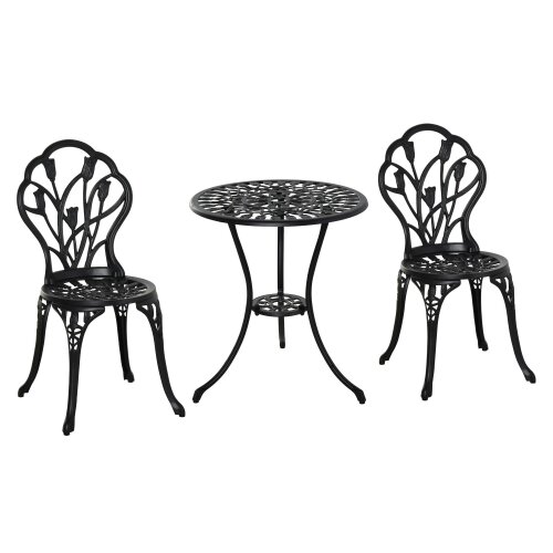 Wyld Haus Malutte 3 Piece Aluminium Floral Bistro Garden Set In Black