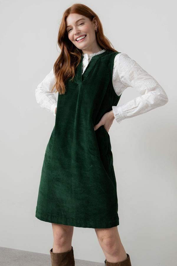 Lily & Me Belle Stretch Cotton Jumbo Cord Dress Pine Green