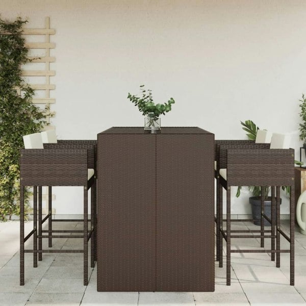 Berkfield 5 Piece Garden Bar Set with Cushions Brown Poly Rattan