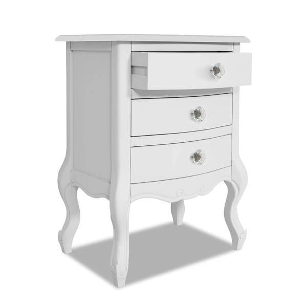 Statement Furniture Juliette Vintage Chic 3 Drawer Bedside Table with Crystal Handles