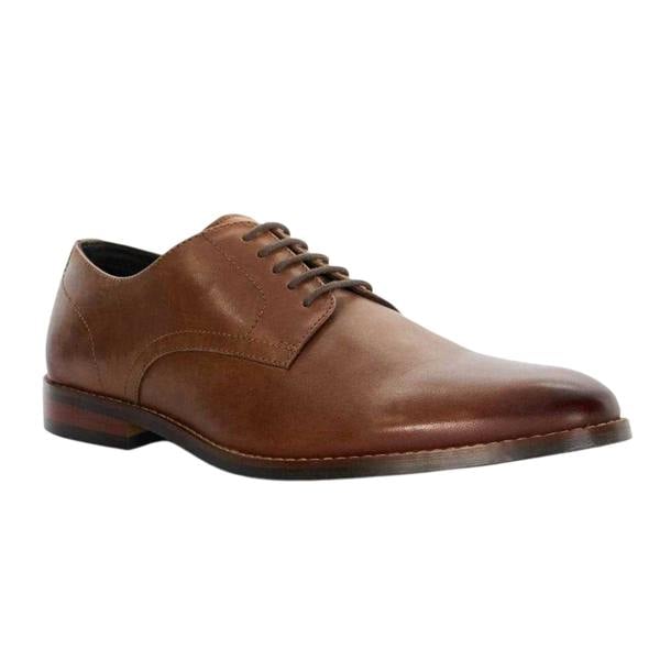 Dune London Mens Solomon Leather Stack Heel Derby Shoes - Tan - 
