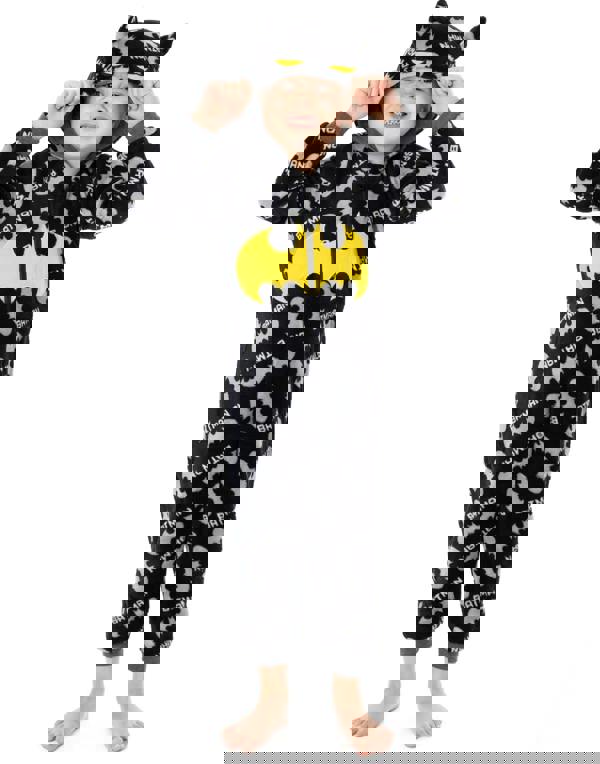 DC Comics Boys Grey Batman Applique Logo & Logo All-Over Print Onesie