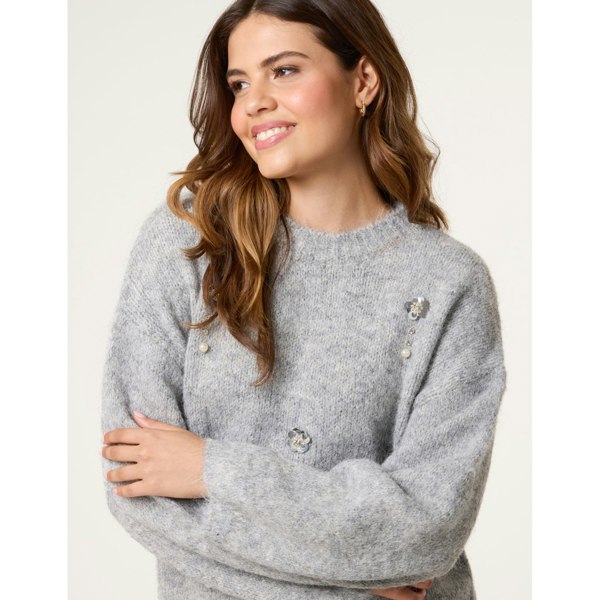 Blue Vanilla Flower Embellished Jumper