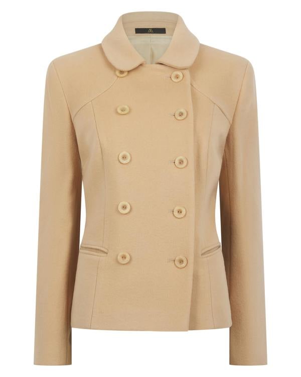 Myles Anthony Almond Reefer Style Wool & Cashmere Jacket