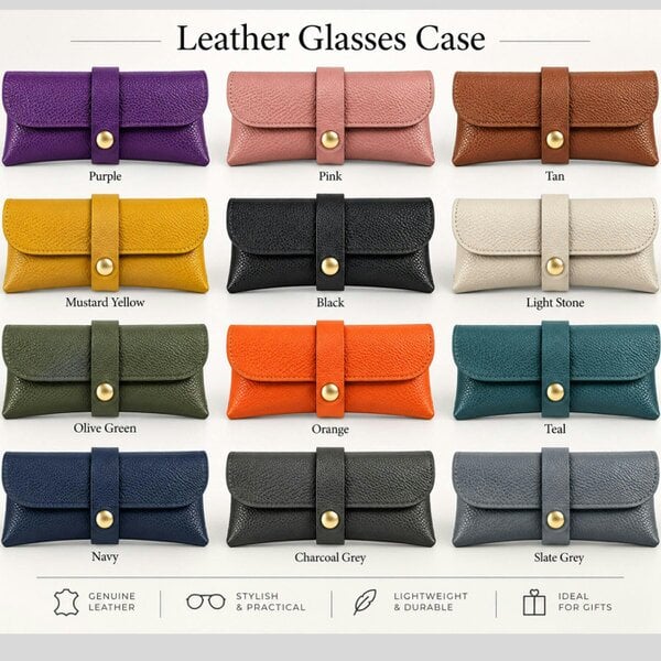 Love EMVY Italian Genuine Leather Glasses Case with Press Stud Fastening