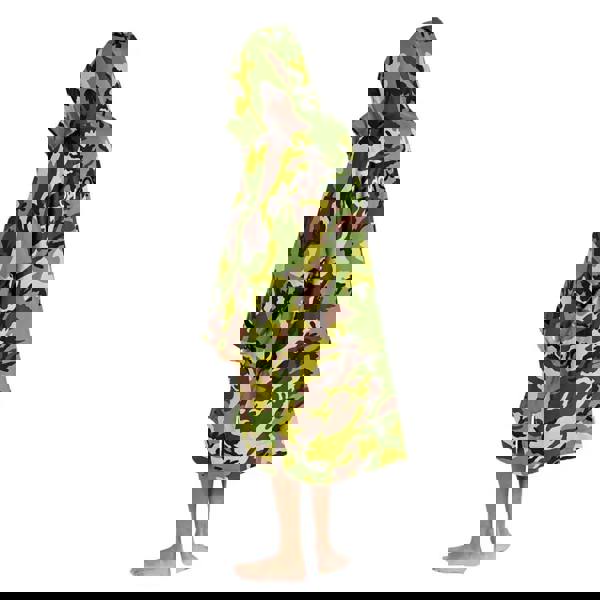 Dryrobe Advance Long camouflage hooded towel robe in green yellow cotton