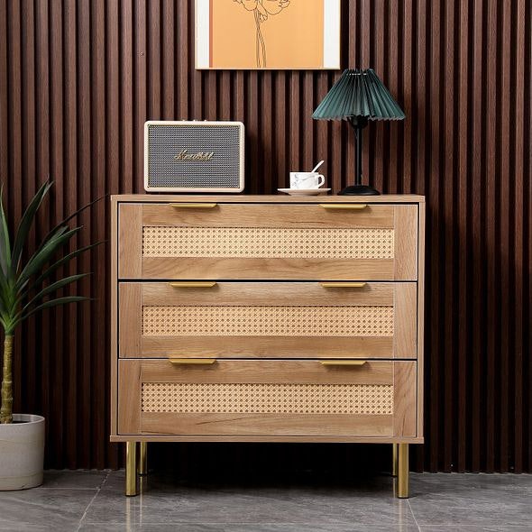 MMT Furniture Designs MMT Natural Chest with Rattan Fronts, 3 Storage Drawers