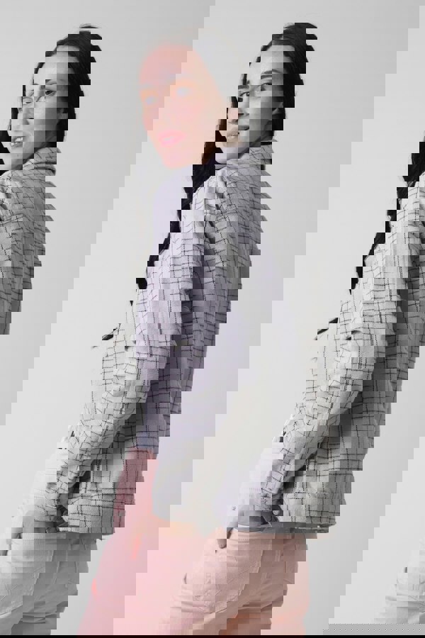 ENORSIA Womens White Stripe Pattern Cropped Jacket