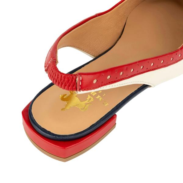 Embassy London Holly Brogue - Cream & Red & Blue - Women's Leather Flat Slingback