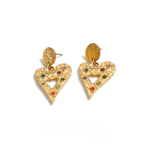 Luxe Tones Fortuna Luxe 18ct Gold Plated Multi Stone Heart Earrings