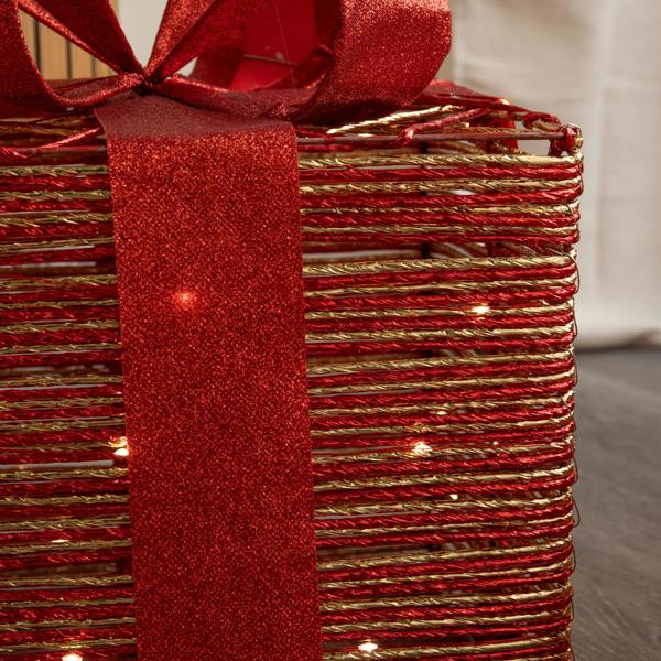 Samuel Alexander Set of 3 Red & Gold Light Up Christmas Parcel Gift Boxes with 90 Warm White LEDs