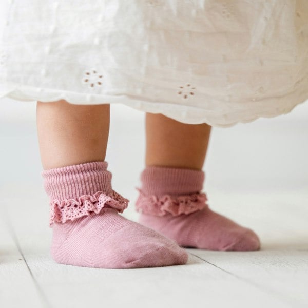 Little Sock Co. Frilly Non-Slip Stay-on Baby and Toddler Socks - 5 Pack in Oat, Orchid and Pink Lemonade