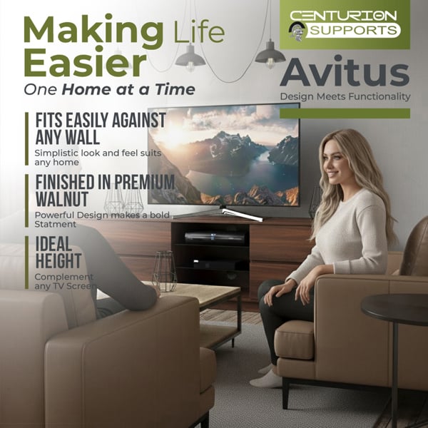 Centurion Supports AVITUS Walnut with 4-Walnut Drawers for 32"-65" LED/OLED/LCD TV Cabinet - FULLY ASSEMBLED