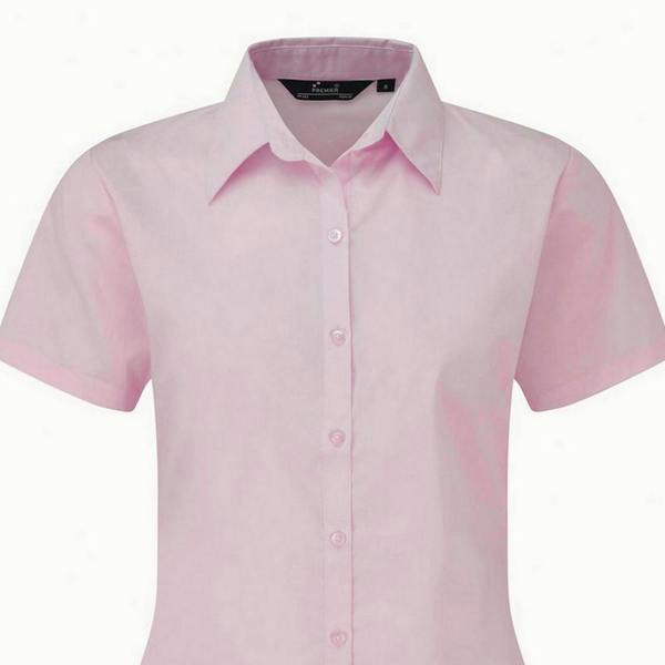 Premier Short Sleeve Poplin Blouse / Plain Work Shirt - Pink