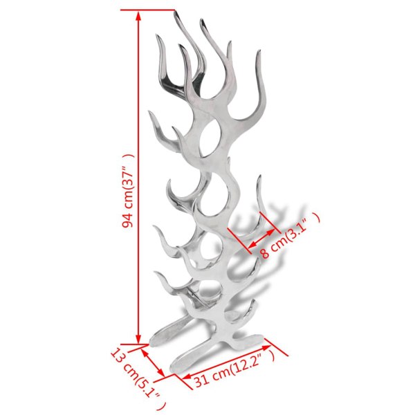 Berkfield Wine Rack Flame Shape Aluminium Silver 9 Bottles