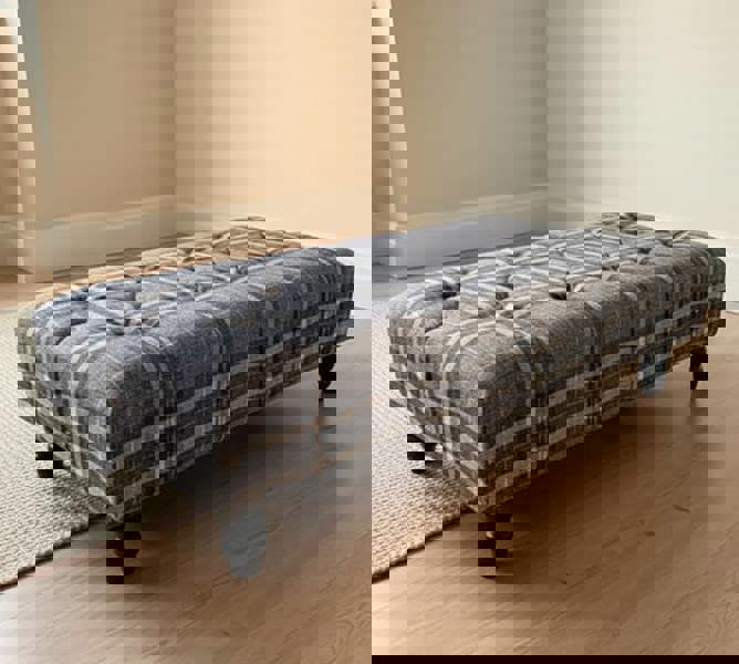 ISTOOLS Grey & Black Tartan Footstool – Chesterfield Ottoman Stool for Living Room UK