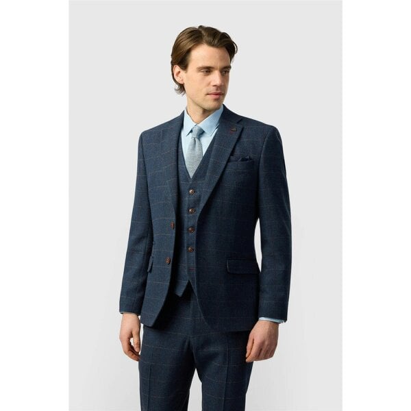 Antique Rogue Tailored Fit Ezra Blue Check Tweed Jacket