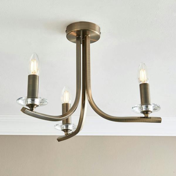 Pagazzi Lighting Morden 3 Light Antique Brass Semi Flush Ceiling Light