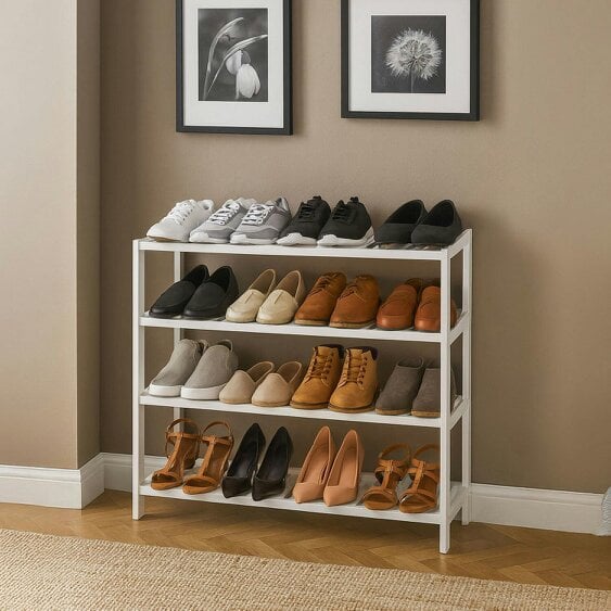 Neo White 4-Tier Bamboo Shoe Rack Wooden Shoe Storage Organiser Shelf for Hallway, Entrance Living Room