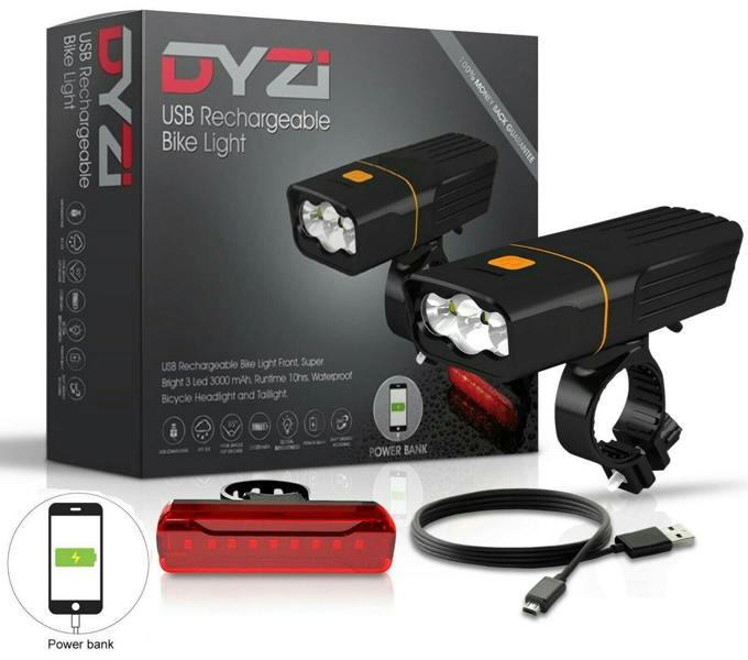 Dyzi Rechargeable Bike Lights Set 3000mah Lumens Waterproof