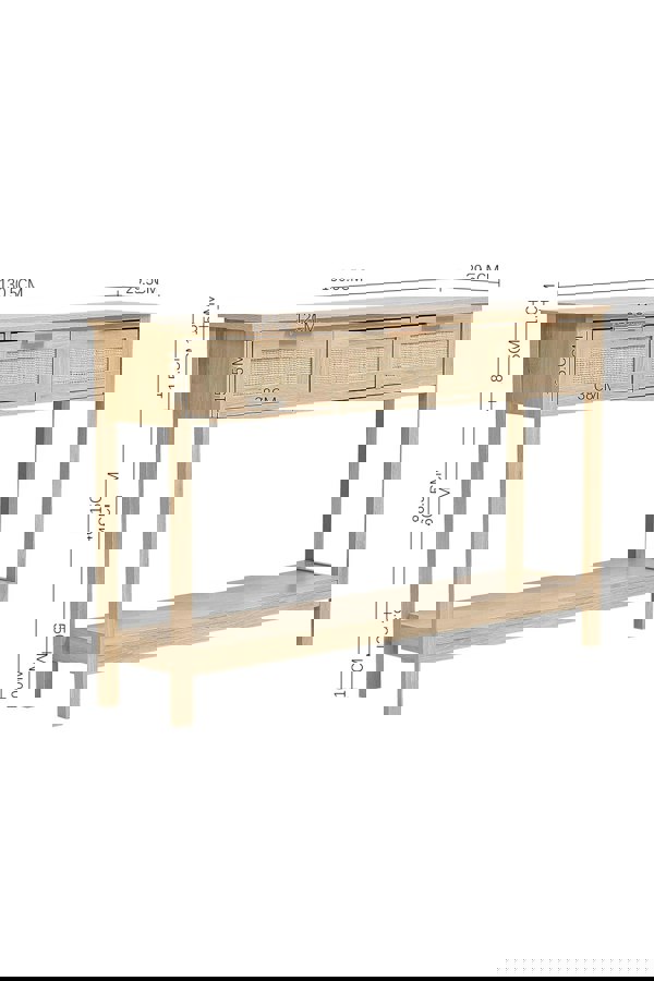 Living and Home Rustic Wood Rattan 3 Drawer Console Side Table