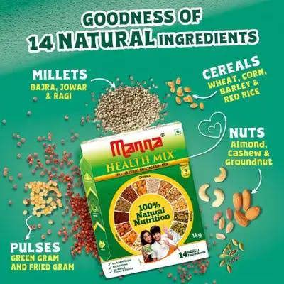Manna Health Mix 500g and Manna Date Powder 200g Combo Pack | All Natural Kids Nutrition Drink + All Natural Sweetner For Kids