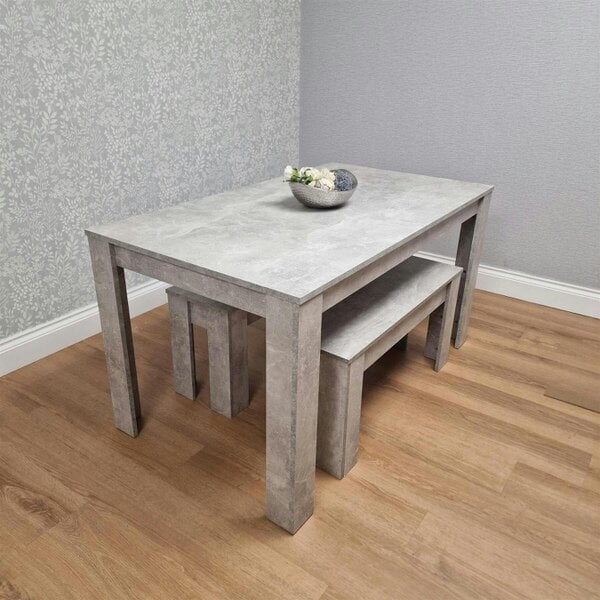 Kosy Koala Stone Grey Effect Wooden Dining Table with 2 Grey Wood Benches Dining Room Furniture Set