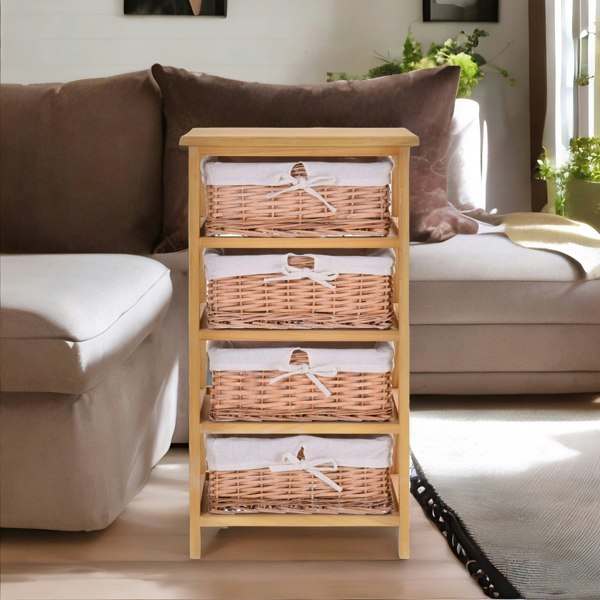 Rafaelo Mobilia 4 Drawer Wicker Basket Storage Unit