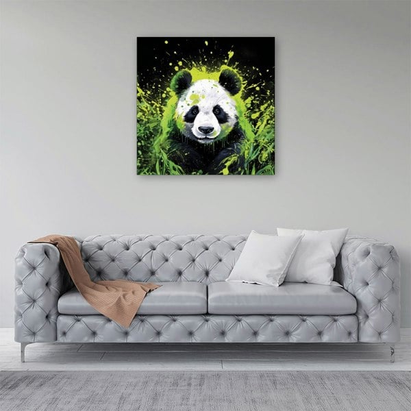 Warren Reed Green Splashart Panda Face Canvas