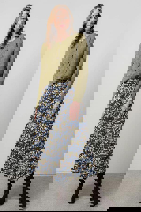 Lily & Me Alice Geometric Print Maxi Skirt Navy