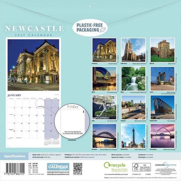 Newcastle Calendar 2027, Wall Calendars, Month To View, Travel, Gift