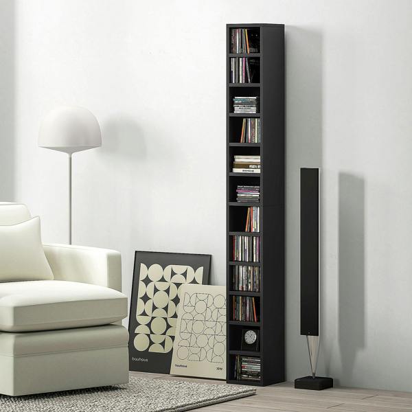 HOMCOM 204 CD Storage Tower Tall Bookcase Bookshelf with 12 Cubes - Black