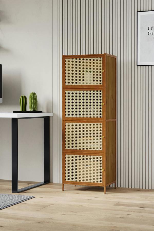 Living and Home 4-Tier Narrow Bookcase Storage Cabinet with Doors