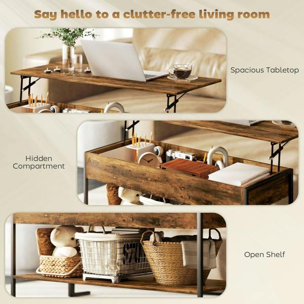Wyld Haus Vitoli Wooden Rustic Brown Lift Top Coffee Table With Storage Compartment