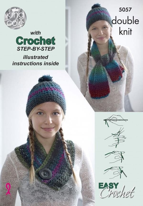 King Cole Riot Crochet Pattern 5057, Headwear, Scarves for Women - Intermediate