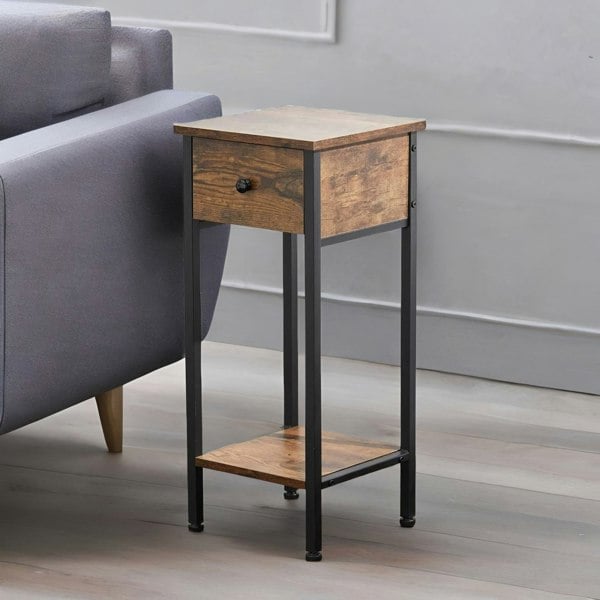 Rafaelo Mobilia Industrial Narrow Bedside Table With Drawer