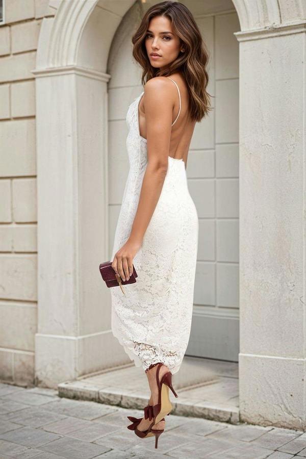 Viviana Strappy Floral Lace Midi Dress - Black