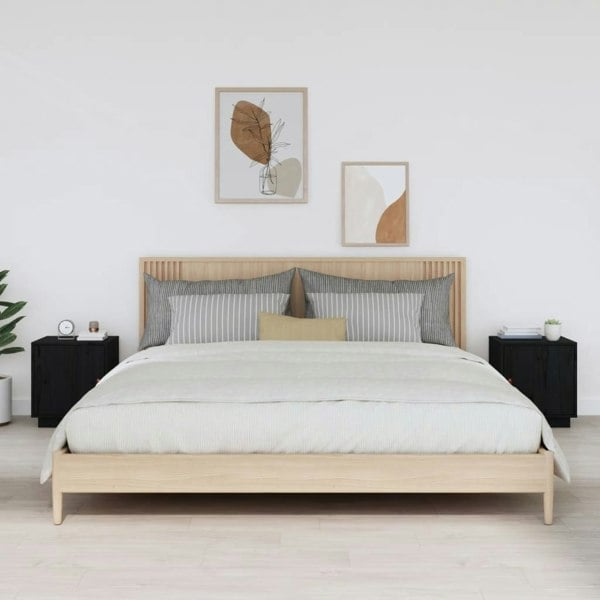 Berkfield Bedside Cabinets 2 pcs Black 40x34x45 cm Solid Wood Pine